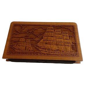 Laser Egraved Wood Clipper Ship Paper Napkin Holder Nautical Ocean Scene